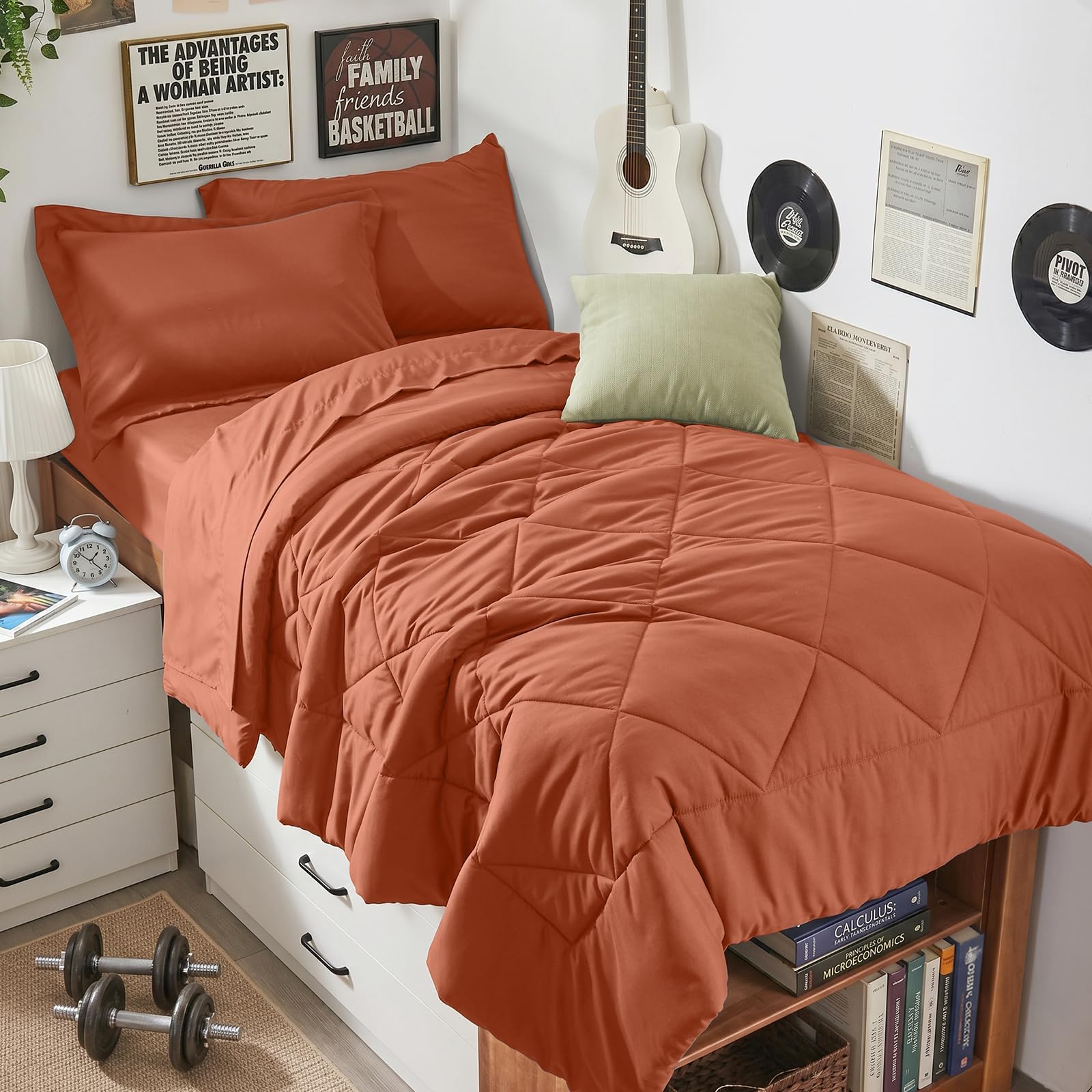 HEVUMYI 5-Piece Twin Comforter Set, Burnt Orange | Reversible, All-Season, Soft, 5 Piece Set, All-Season Reversible Bed in a Bag, Flat Sheet, Fitted Sheet, Pillowcases