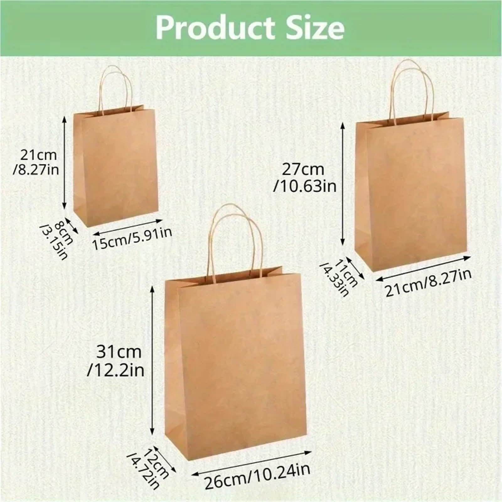Bolsas de papel marrón con asas, varios tamaños, bolsas regalo, compras, for fiestas y regalos(30pcs-M)
