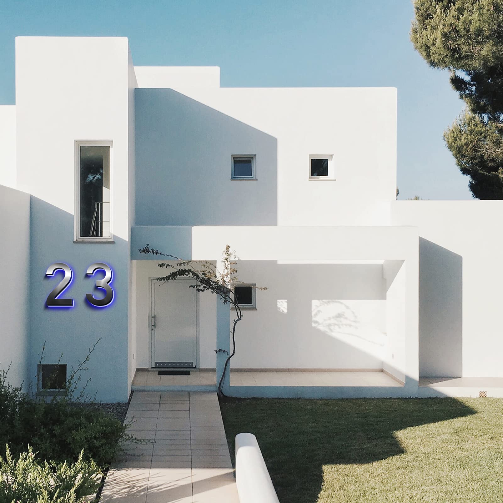 Hausnummernschild Modern Hoch Beleuchtet Große LED-Hintergrundbeleuchtung Hausnummer Für Den Außenbereich Gebürstetes Silber Beleuchtete LED-Adressnummer Für Haus