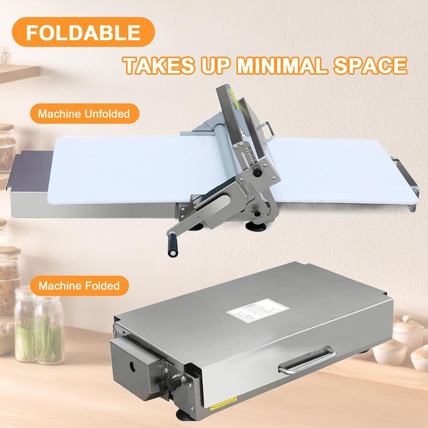 Máquina laminadora de masa plegable, laminadora manual, acero inoxidable con grosores ajustables, aplanador de fondant para equipos de panadería