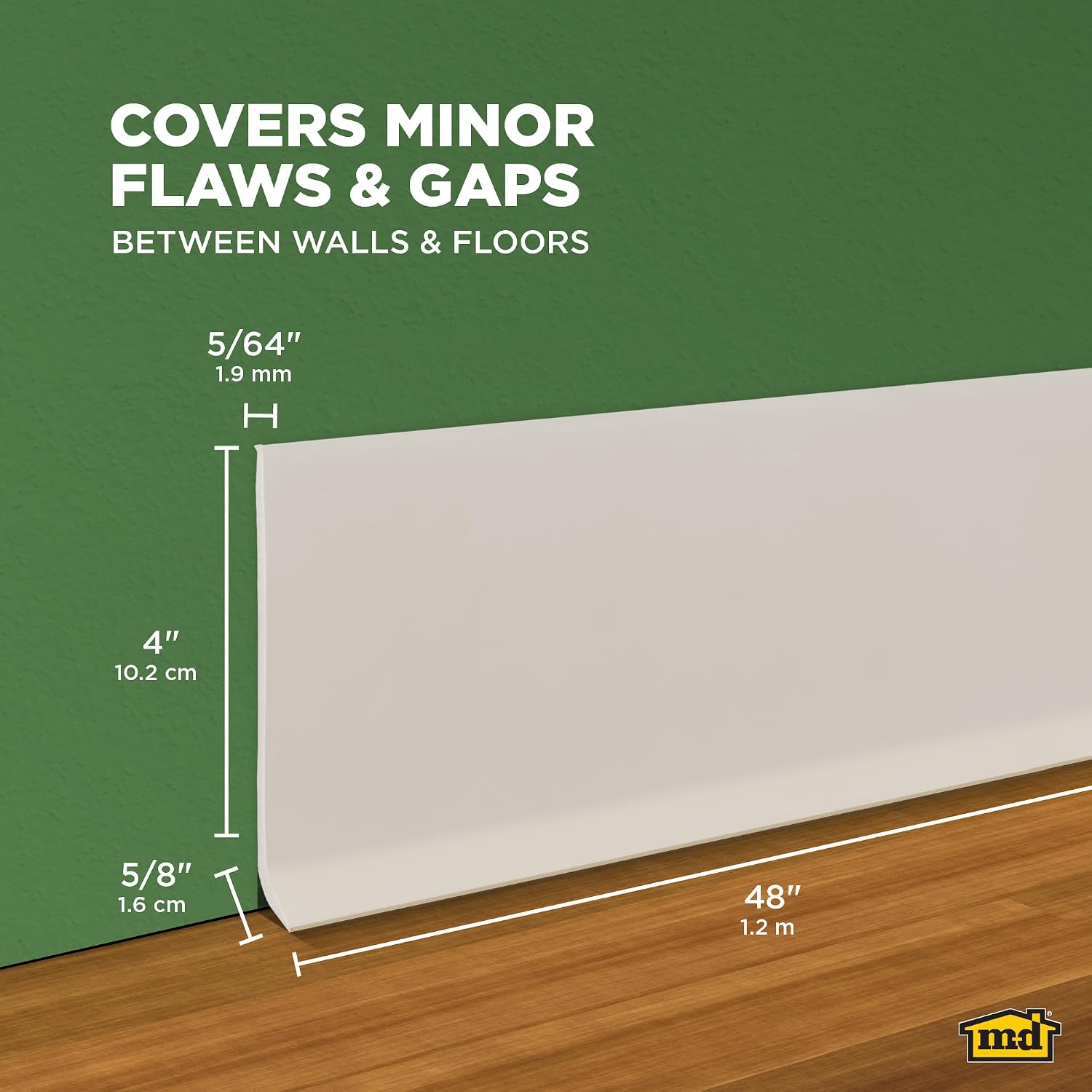 M-D Building Products 4-Inch x 4-Feet Dry Back Vinyl Wall Base, Flexible Dry Back Vinyl Trim with Toe - Easy Install Molding Trim for Floors and Baseboards, Almond (75275)
