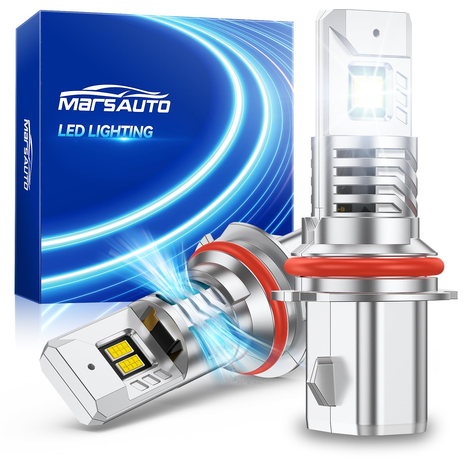Marsauto 9007 Light Bulbs, 70,000LM 1200% Super Bright, 1:1 Size, 6500K Cool White 9007 Fog Lights, No Adapter Required Easy Install, Pack of 2