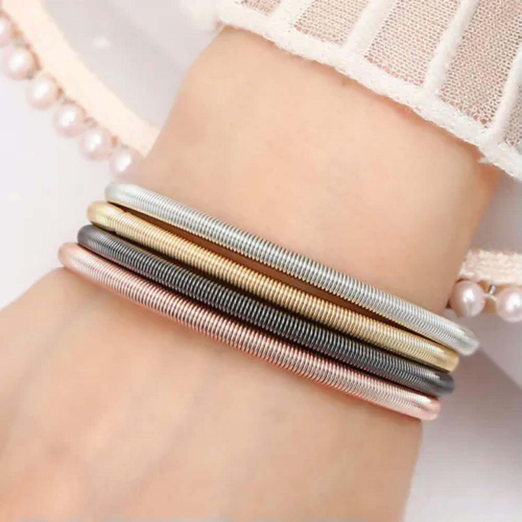 4pcs/ Set Stretchy Guitar String Dainty Springs Bracelets Sets Unique Bangles-3mm