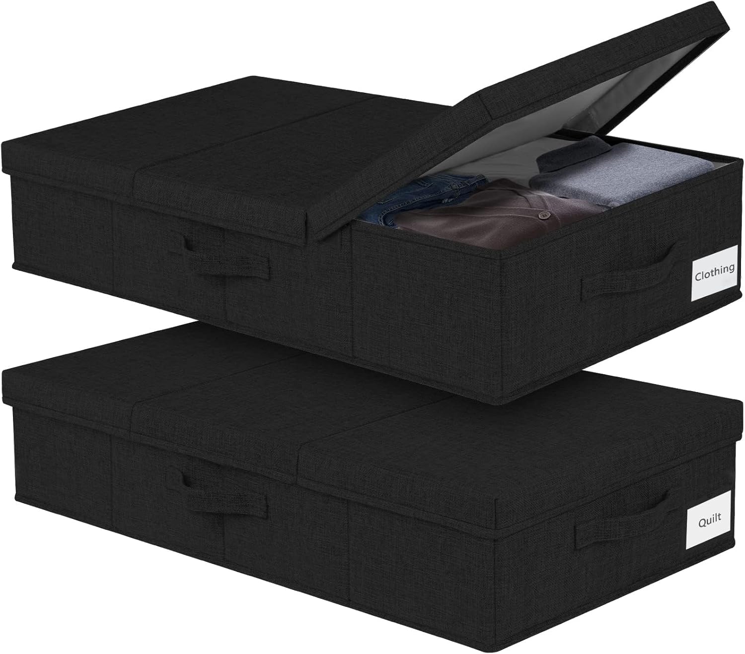 Under Bed Storage, Large Underbed Storage Containers with Lids, dorm storage under bed Bins W/Reinforced Handle for Bedroom Organization, Closet Organizers for Clothes Blanket Shoe -2 Pack, Black