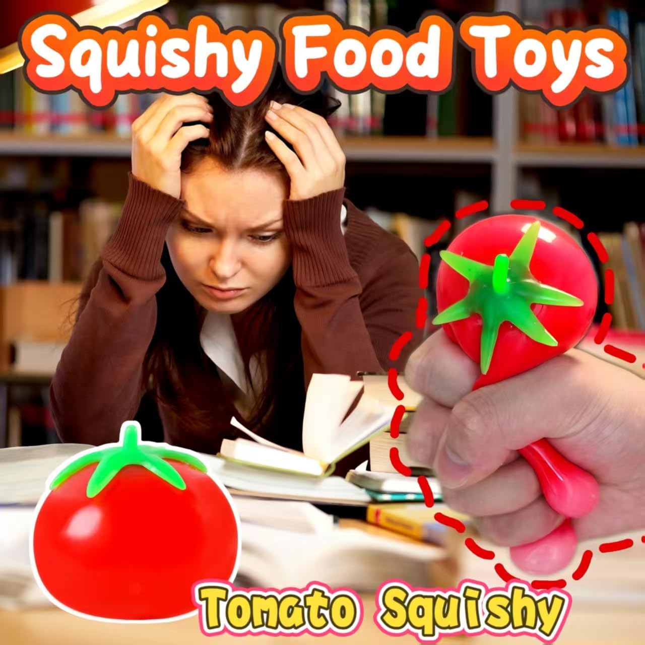 1Pcs Fruit Taba Squishy Toys Tomato Stress Balls for Adults and Kids Squishy Fidget Toy Sticky Sensory Stress Relief Toy Slow Rising Tomato Squishies for Office Classroom Prize Party Favors