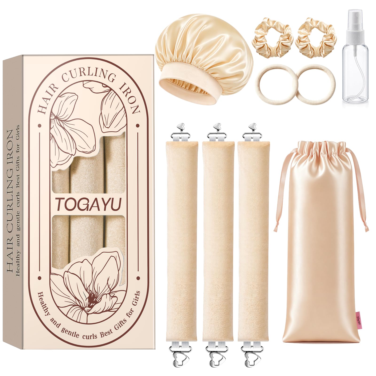 Heatless Curls Lockenwickler über Nacht, locken ohne Hitze, 3 Samt – Beige | Locken ohne Hitze ohne Haarschaden – ideal für mittellange bis lange Haare, natürliche Overnight Curls mit Satin Schlafhaube