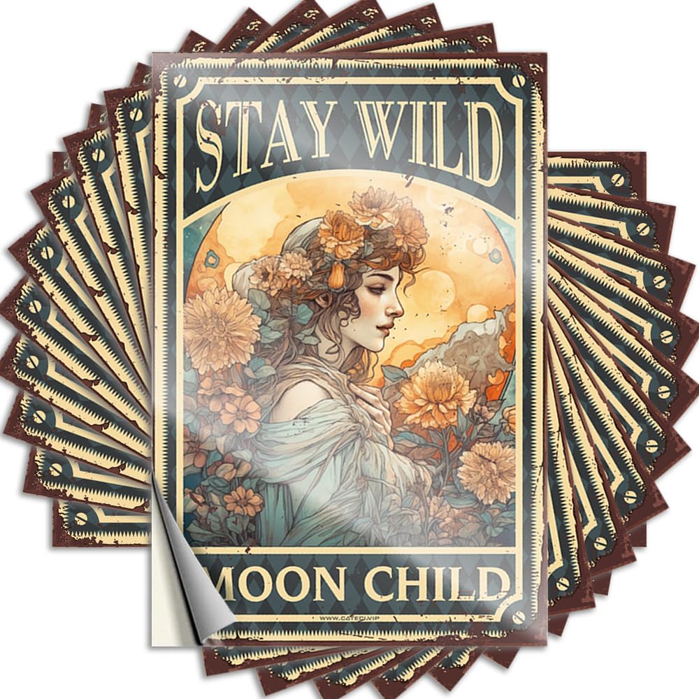 Cats Hard Sticker - Stay Wild Moon Child Smiley Face Durable Sticker Easy Apply for Summer Decor(6X9CM)