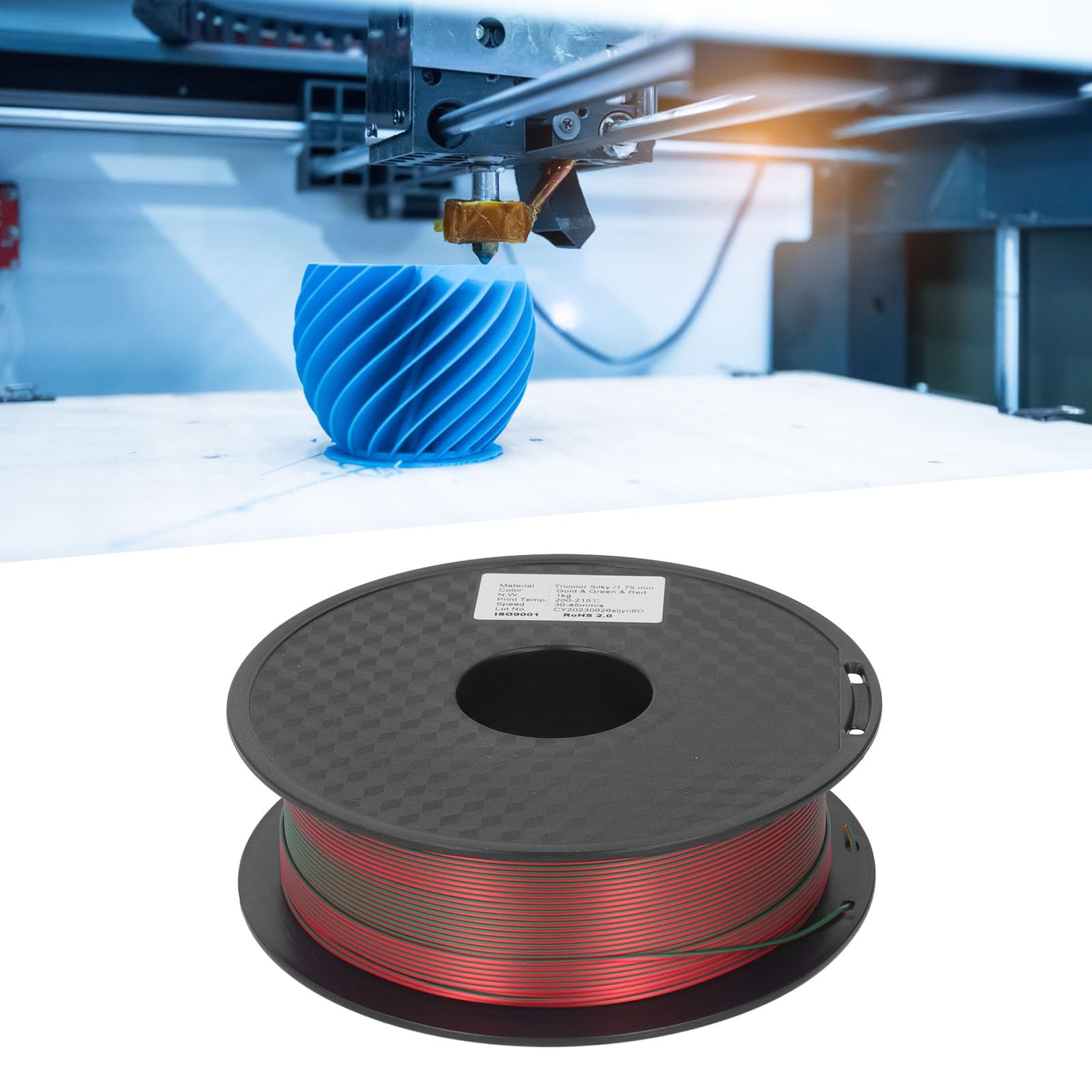 1,75 mm dreifarbiges PLA-Filament, Gold, Grün, Rot, 3D-Drucker-Filament, dreifarbiges Farbverlaufs-PLA-Druckverbrauchsmaterial für 3D-Druck, Modellbau und Dekoration