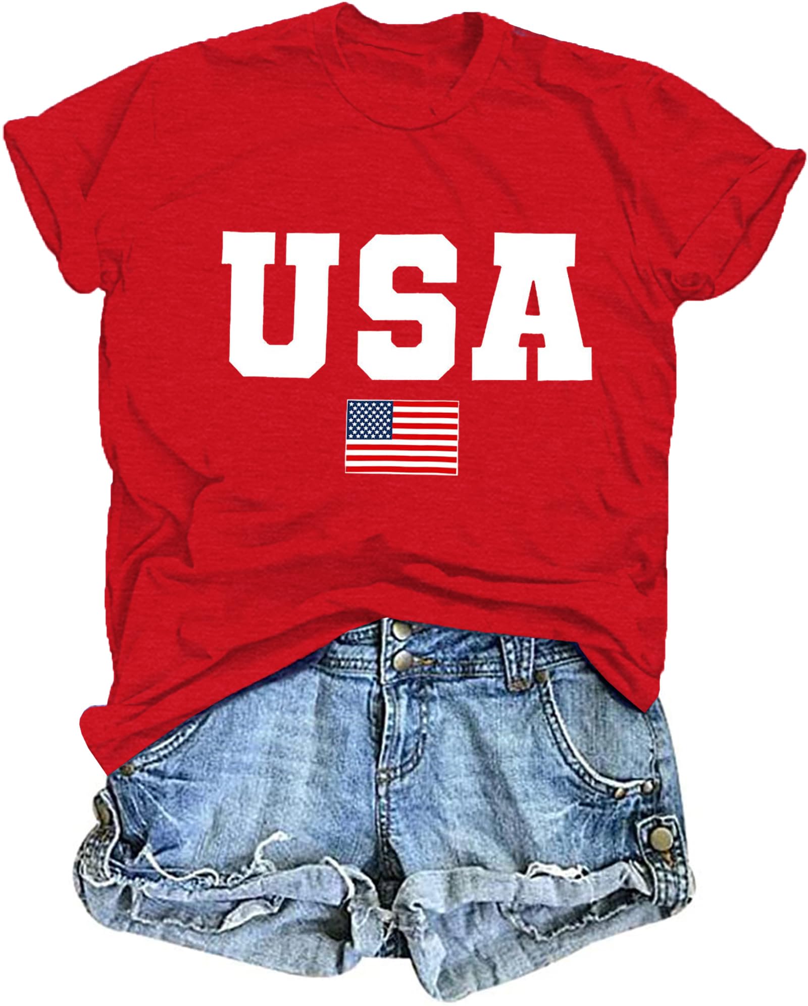 LAWOZZOS USA Shirts for Women 4th of July Shirt Patriotic T-Shirt American Flag Short Sleeve Tops