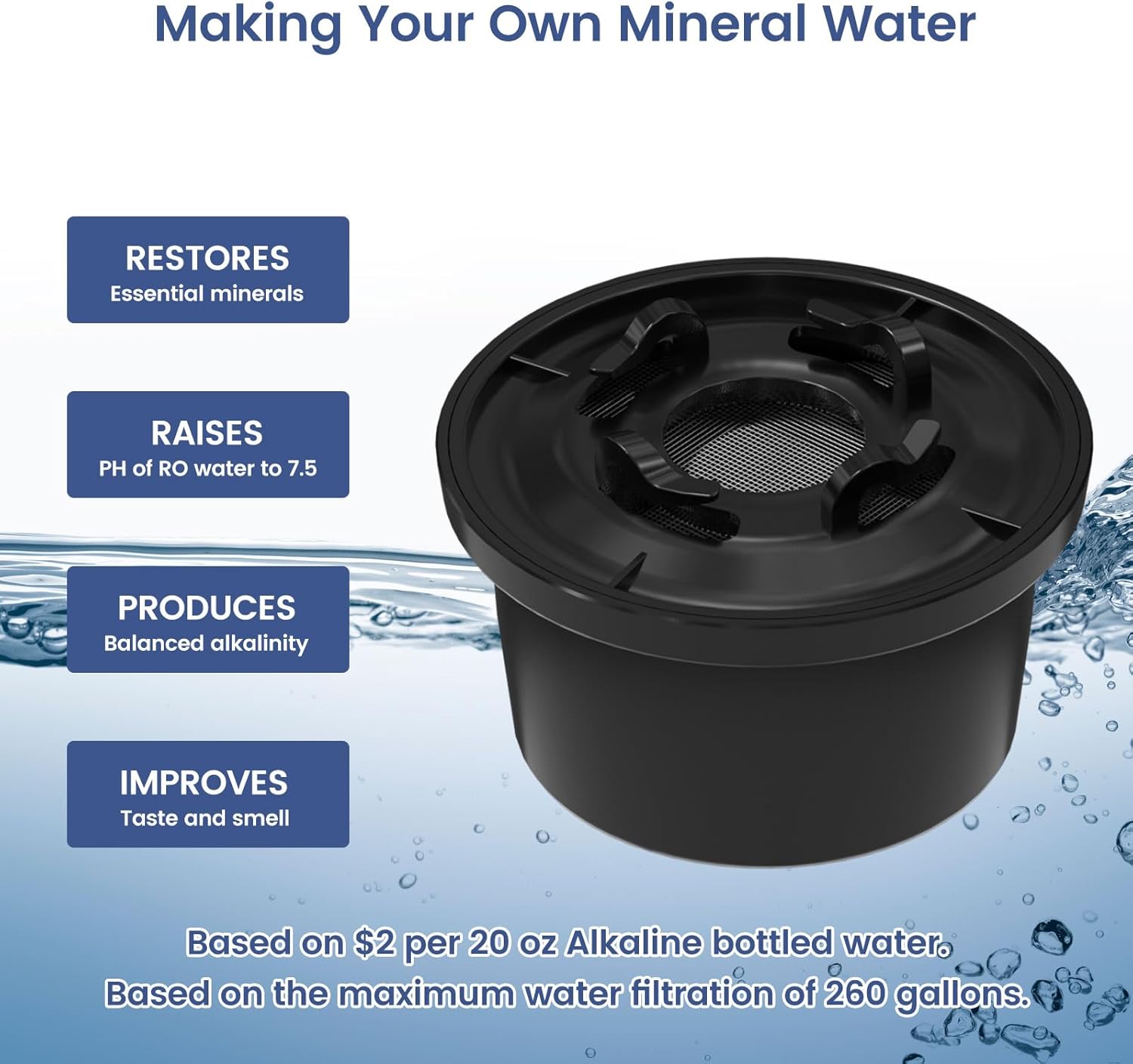 RO100ROPOT Remineralization Water Filters Replacement, Compatible with Bluevua RO100ROPOT and RO100ROPOT(UV) Systems, Alkaline for Reverse Osmosis Filter, Remineralize and Increase pH, Pack of 2 - Image 4