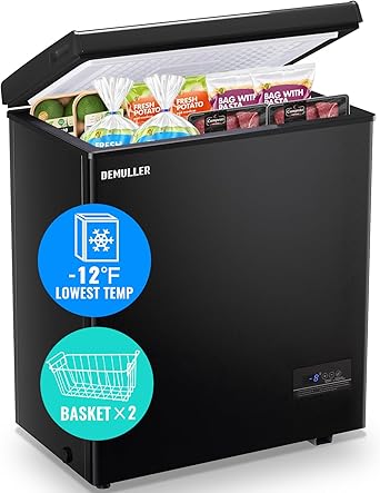 Chest Freezer 5.0 CU.FT Ultra-low Temperature Deep Freezers (Down to -12 ℉) with TWO Removable Baskets Freestanding Black Small Mini Compact Size for Home Kitchen Office