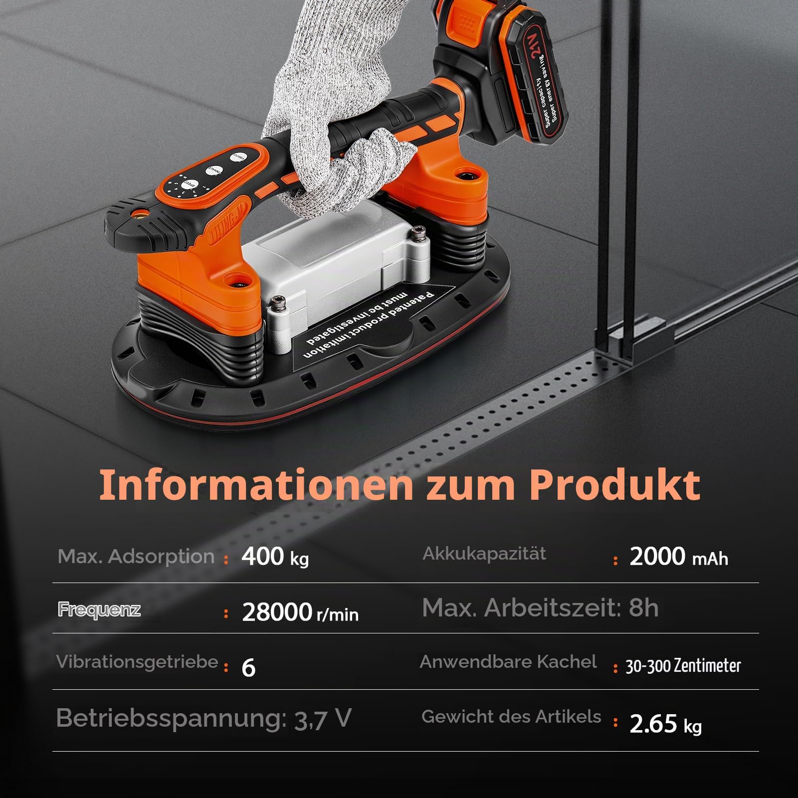 Bonvoisin 2-in-1 Akku-Fliesenvibrator & Saugnäpfen 400kg Adsorption (EU)