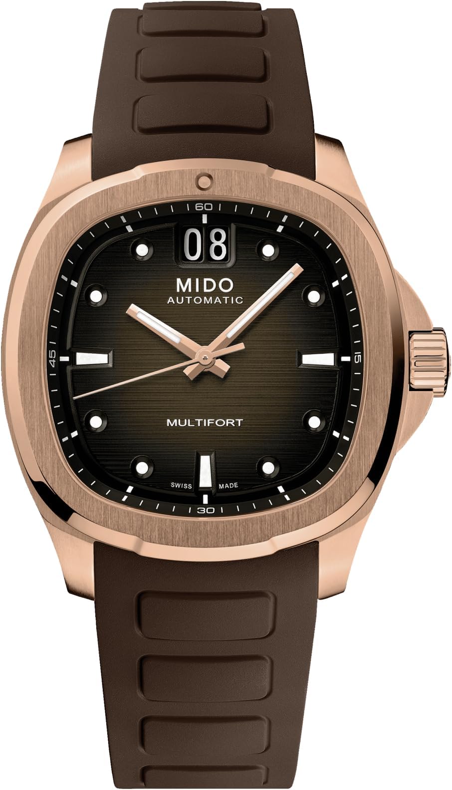 Multifort TV Big Date - Swiss Automatic Watch for Men - Stainless Steel, 40mm Case, Brown on Brown Rubber, Modern