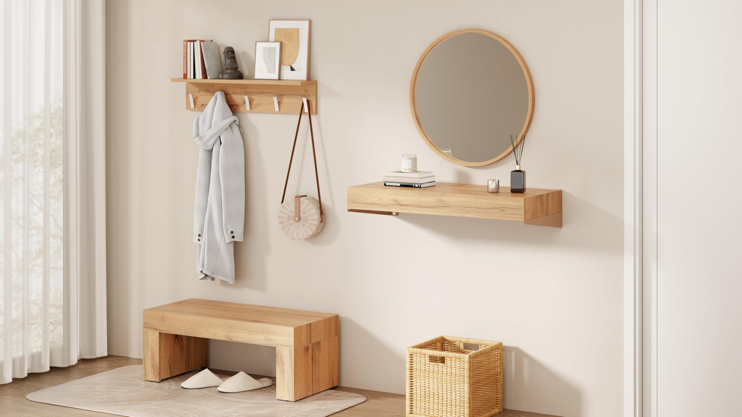 Mobili Fiver, Appendiabiti da parete, Rachele, da 80 cm, Rovere Rustico, Appendiabiti moderno per Bagno, Camera, Ingresso, Made in Italy