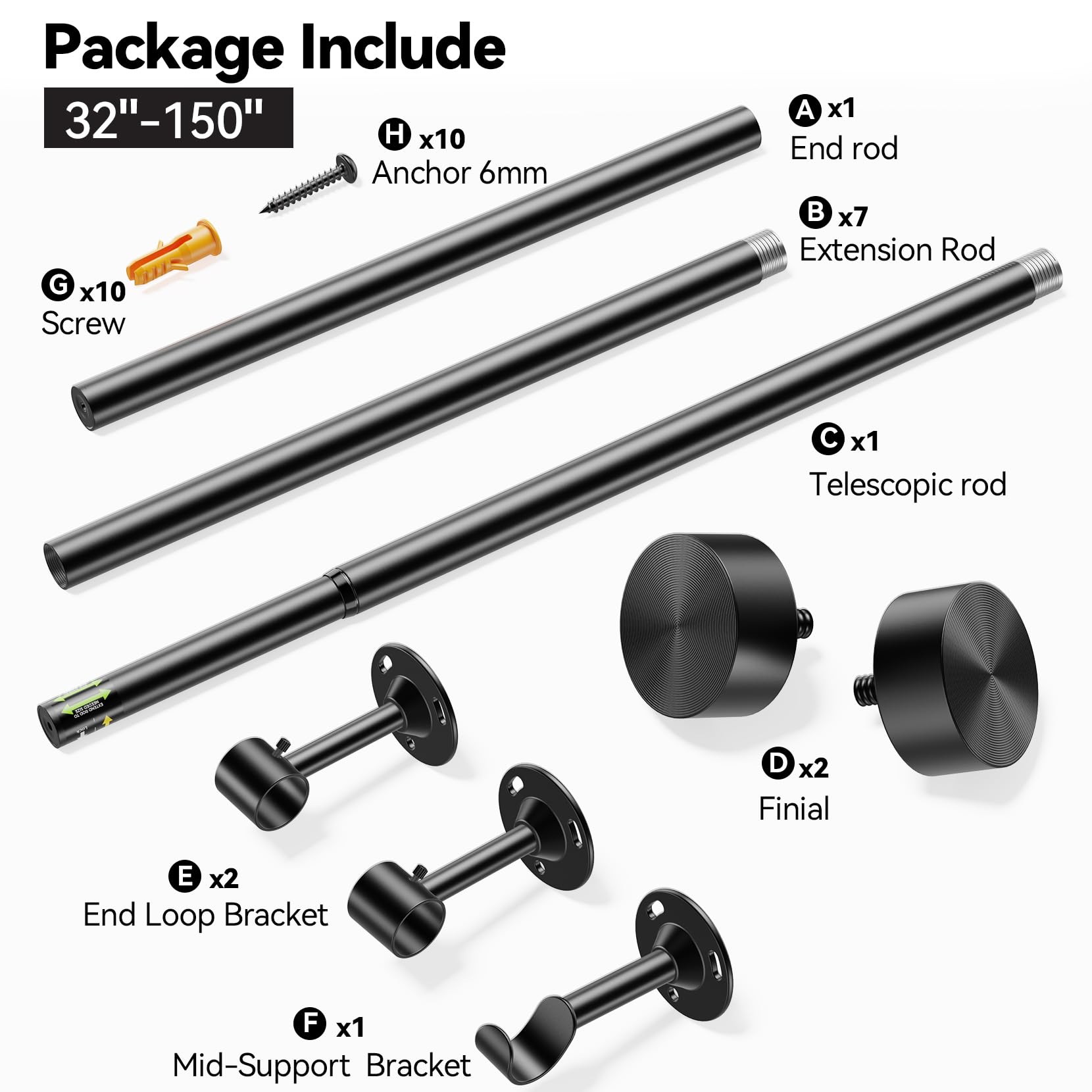 Heavy Duty Curtain Rods - Up to 150 Inch -7