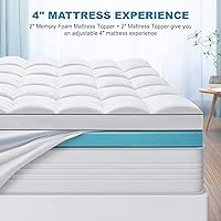 Vista 6 de MASVIS Cubrecolchón de capa doble de 4 pulgadas de espuma viscoelástica para cama individual, cubrecolchón de 2 pulgadas de espuma viscoelástica