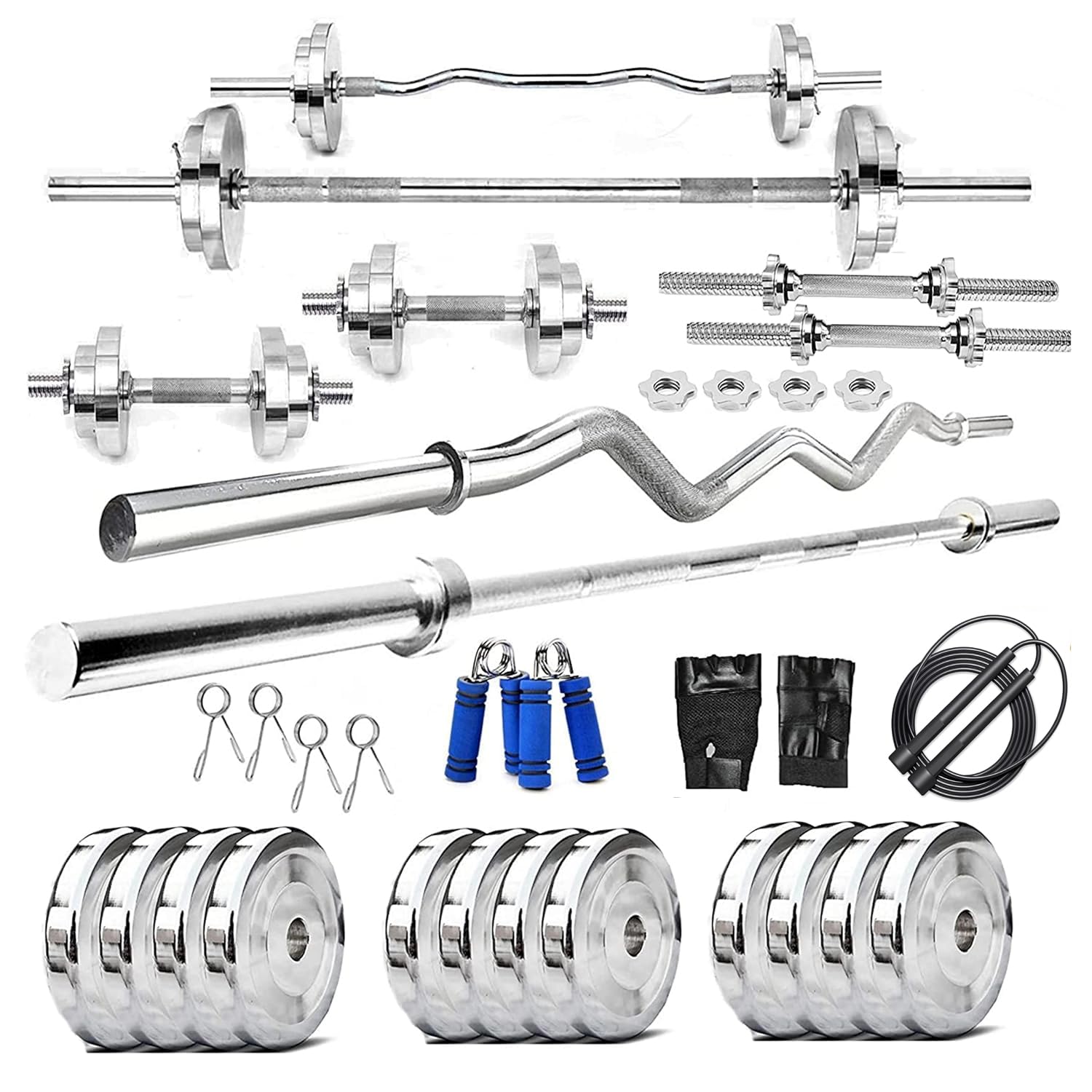 YMD Steel Plates 4FT Curl & 6FT Strt 28mm Rods with Rods Home Gym Combo & Accessories (Weight_70KG(2.5X4Pc 5X4Pc 10X4Pc))