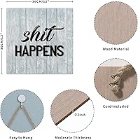 Vista 2 de Letrero decorativo de madera con texto en inglés "Shit Happens", con frase en inglés "Shit Happens", decoración para colgar en la pared para baño
