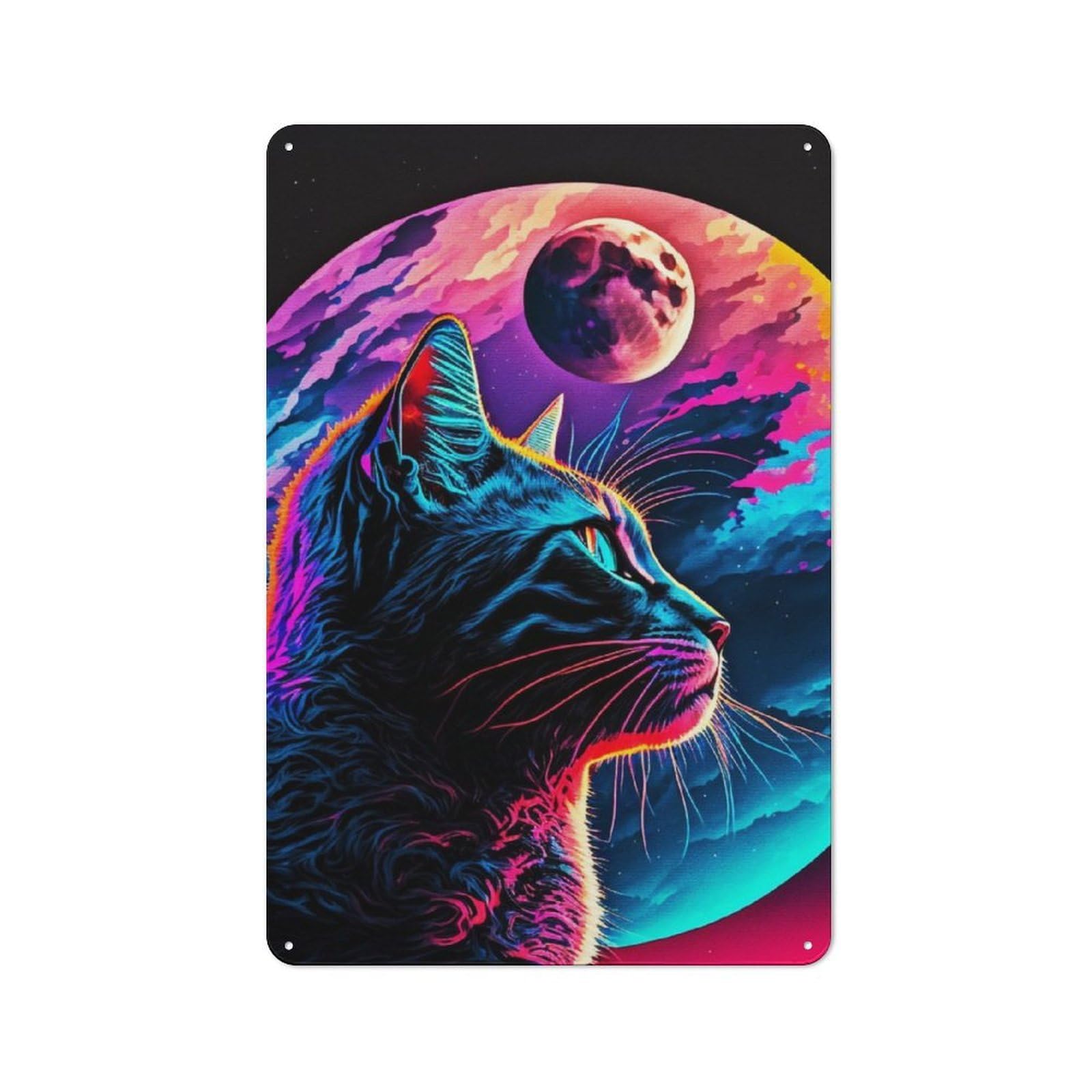 Junmoney Cat Looking At The Moon Metal Plaque 30X20cm With For Home Bar Wall, Retro Decor, For Garage, Workshop And Man Cave Decoration