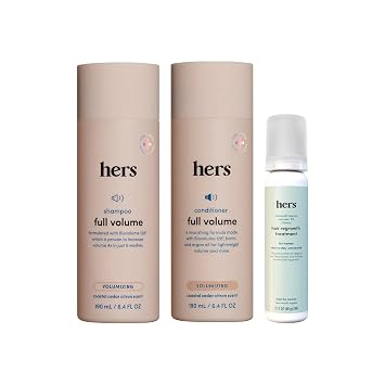 hers Full Volume Shampoo & Conditioner Set - Volumizing Set for Women - Adds Volume & Shine - Coastal Cedar Citron - 2 x 6.4 oz & hers Minoxidil 5% Topical Foam Solution, Hair Regrowth Treatment, 2 oz