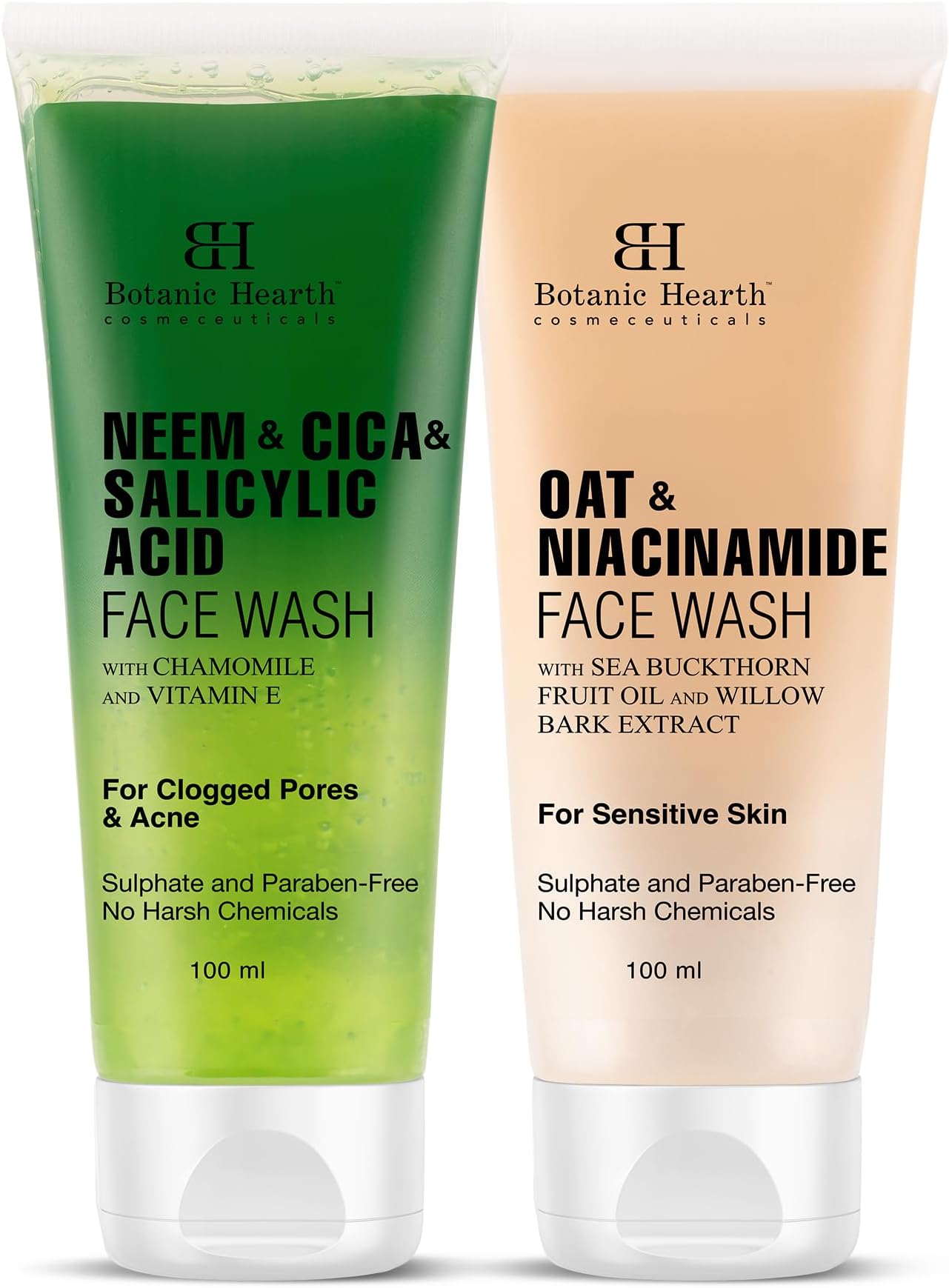 Botanic Hearth Neem, Cica & Salicylic Acid Face Wash with Oat & Niacinamide Face Wash Set of 2, 100 ml Each
