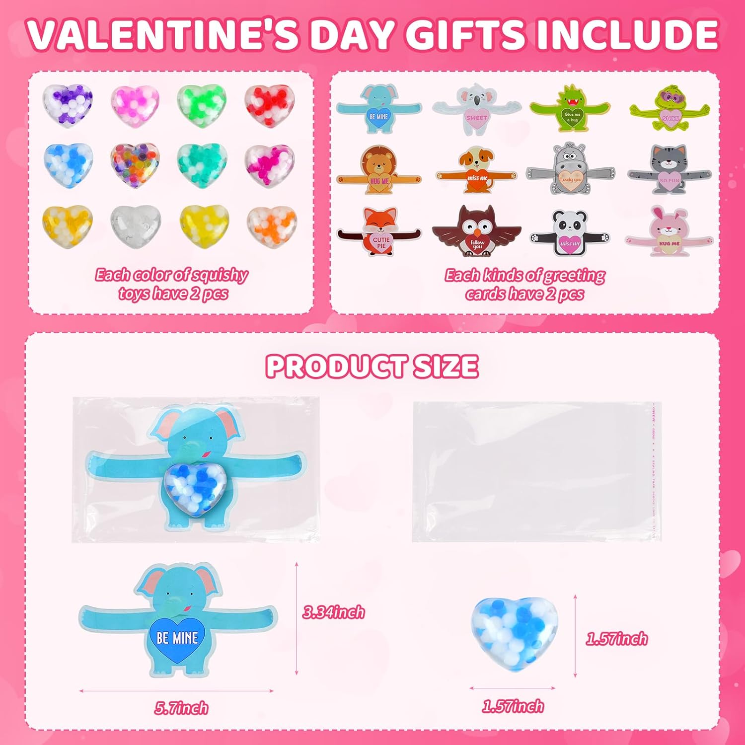 24Packs Valentines Day Heart Stress Balls with Cards,Squishy Squeeze Balls Bulk Fidget Toys for Adults,Stress Relief Balls,Classroom Exchange