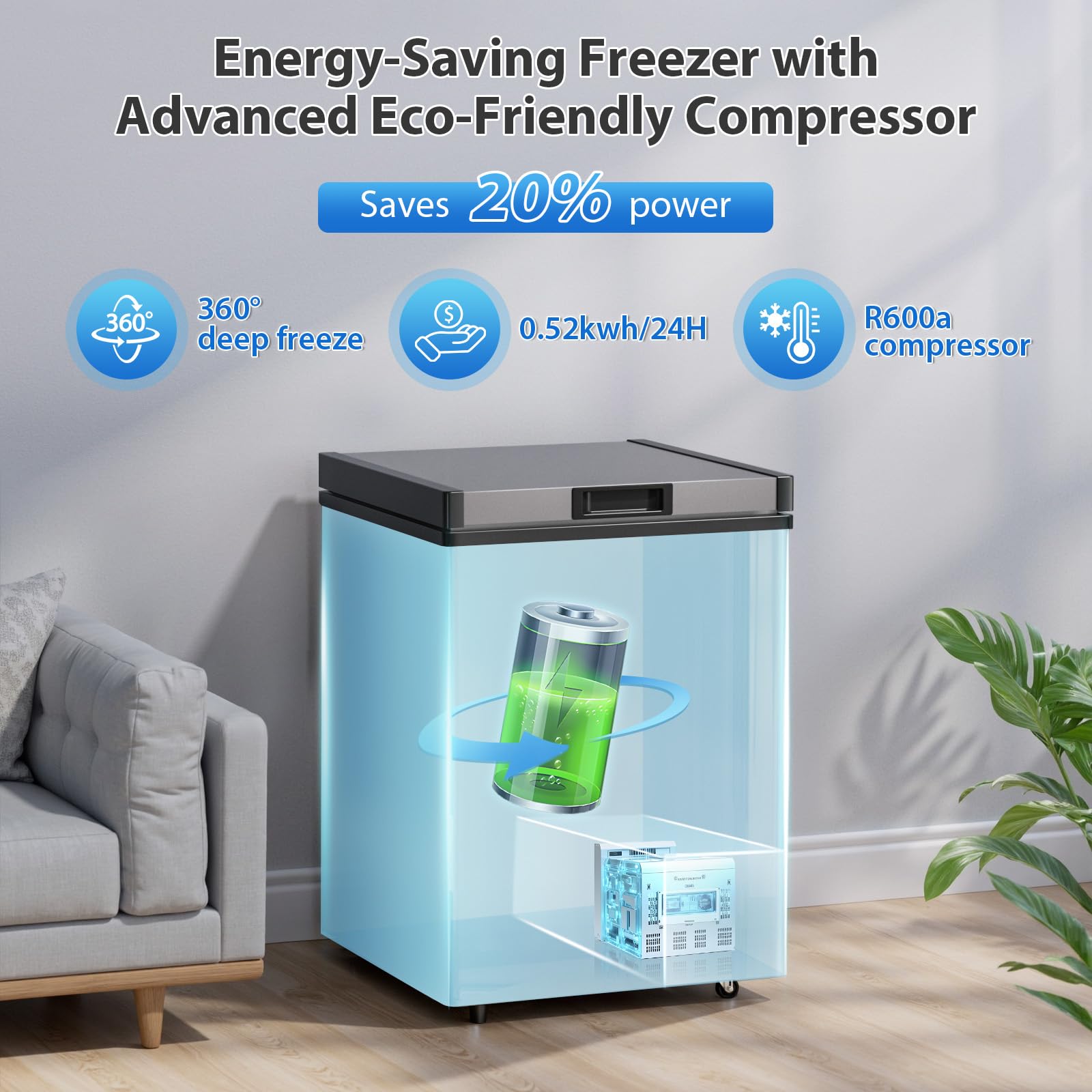 4.2 Cu.Ft Deep Chest Freezer, Small Deep Freezer with Adjustable Thermostat, Top Open Door Freezer with Removable Basket, Quiet Operation, Ideal for Kitchen, Apartmen,Office, Shop, Bar, Gray on Fridge.com