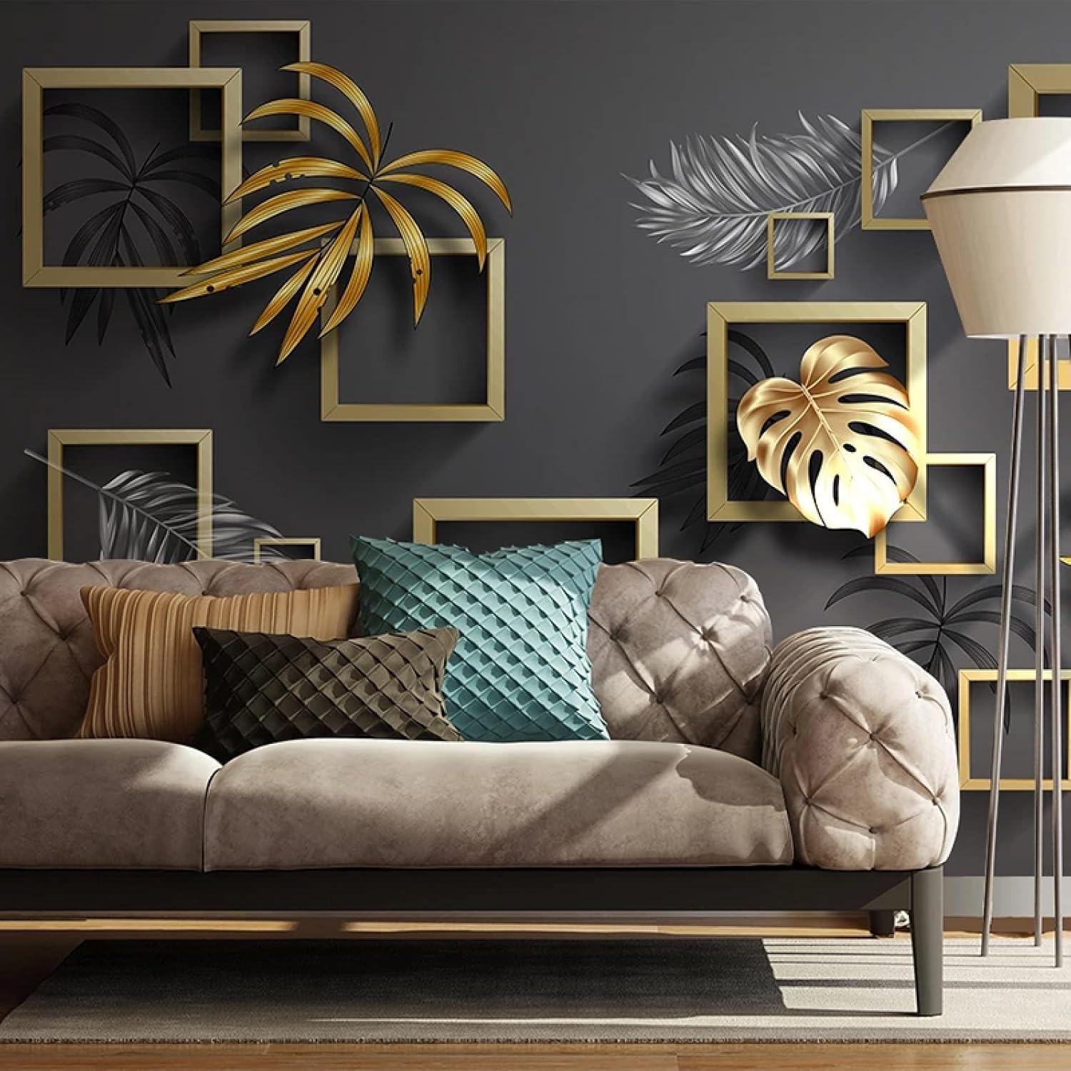 Panoramiczna tapeta nowoczesna geometria tapeta z włókniny liście palmowe plakat Trompe l'oeil Mural 3D sztuka dekoracja ścienna salon sypialnia 350x250 cm 0846b