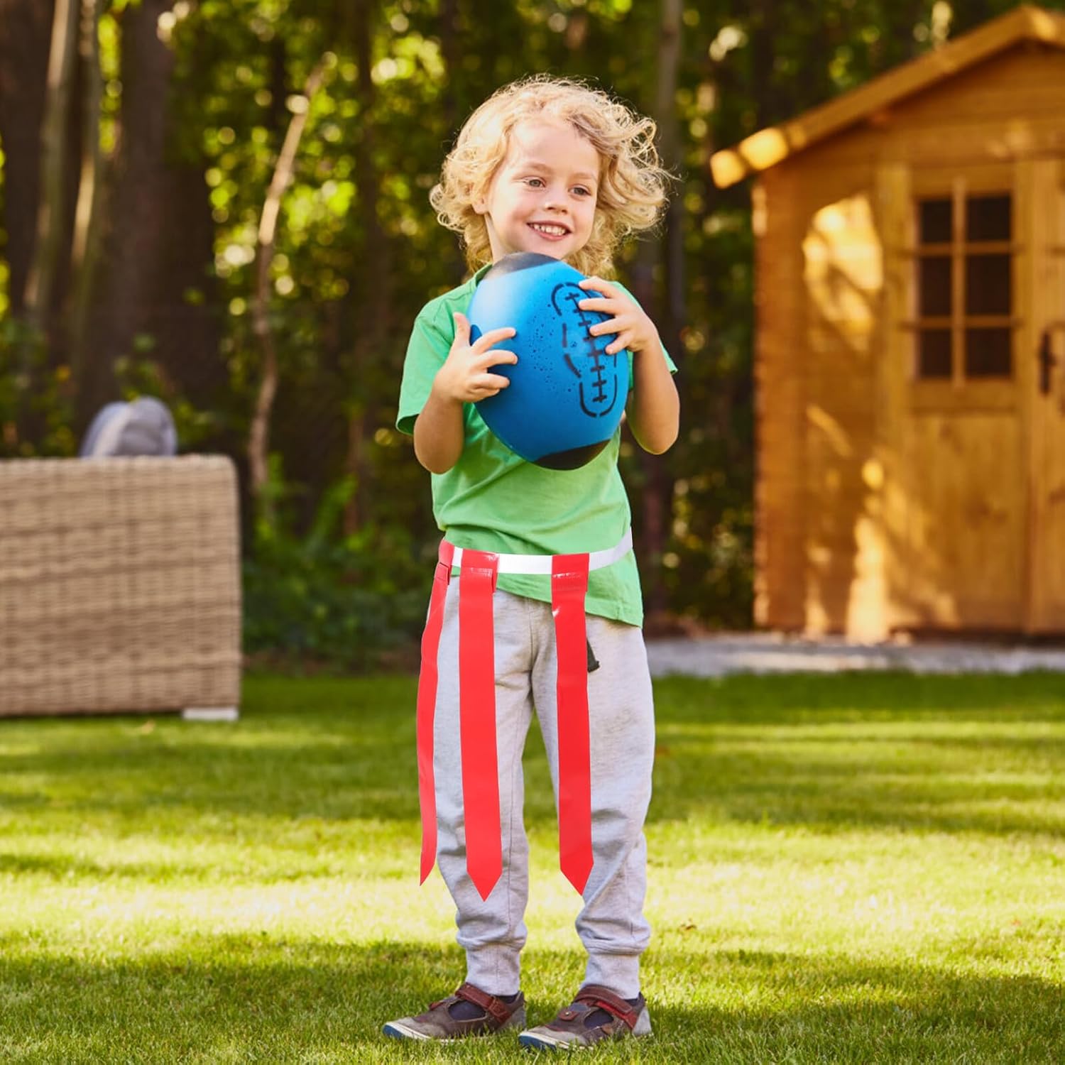 Flag Football Waist Belt Set with Adjustable White Belts and Reusable Red and Yellow Flags for Youth Football Game Training