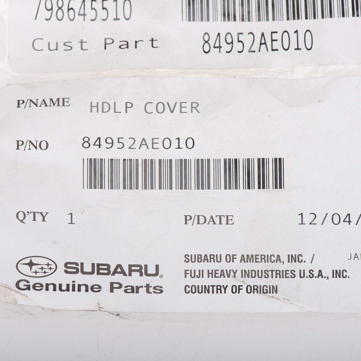 Subaru 2000-2006 Headlamp Bulb Rear Cover Cap Legacy Outback Baja 84952AE010 Genuine OEM