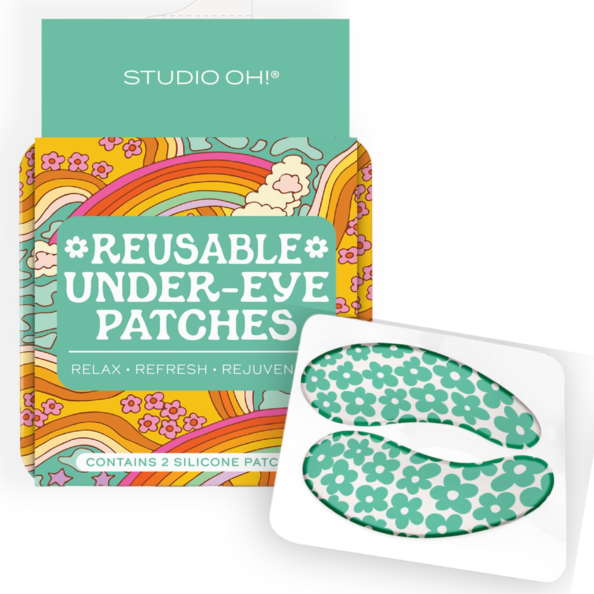 Studio Oh! Reusable Under-Eye Patches, Puffy Eyes Treatment and Under Eye Masks Skincare, 100% Silicone Eye Patches, Pairs with Favorite Serums or Creams, Happy-Go-Lucky
