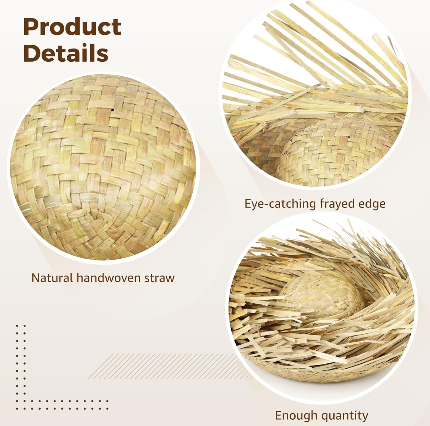 ZALIR 10 Pcs Hawaiian Straw Hat, Natural Khaki Straw Sun Hat with Handwoven Frayed Edge Design, Beach Party Costume Hat for Festivals, Vacation, Events, 21.7-23.6 in