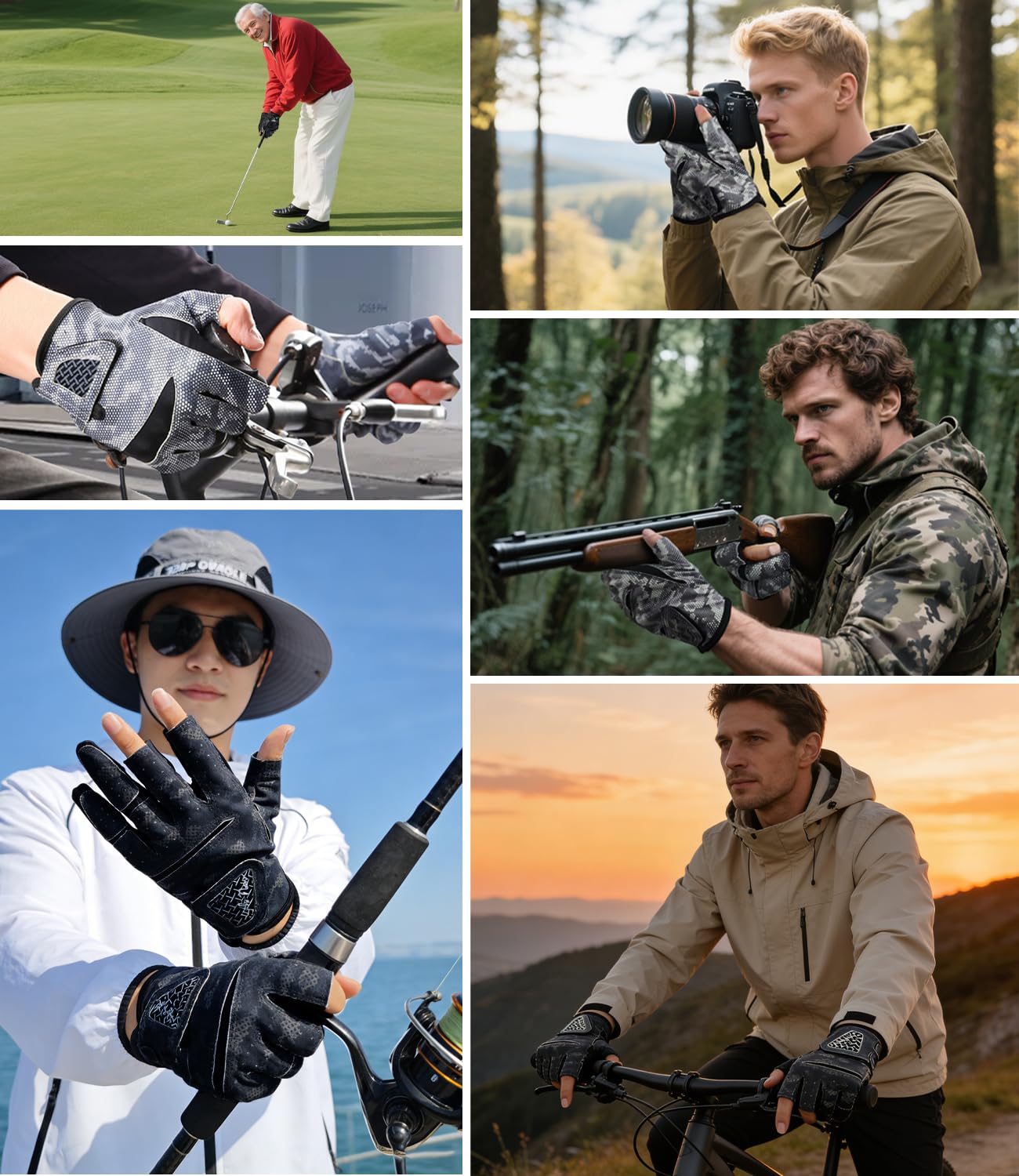 Guantes de Pesca Ciclismo Antideslizantes - Guantes Verano Medio Dedo Hombre Mujer, para Pesca, Caza, Senderismo (Mida la Circunferencia de la Palma Antes de ordenar)