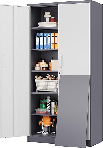 Miniatura 10 de Armario de Almacenamiento de Metal Ancho y Profundo con Barra Colgante, Armario de Almacenamiento de Escoba Negro con Cerradura, Armarios de Vestir