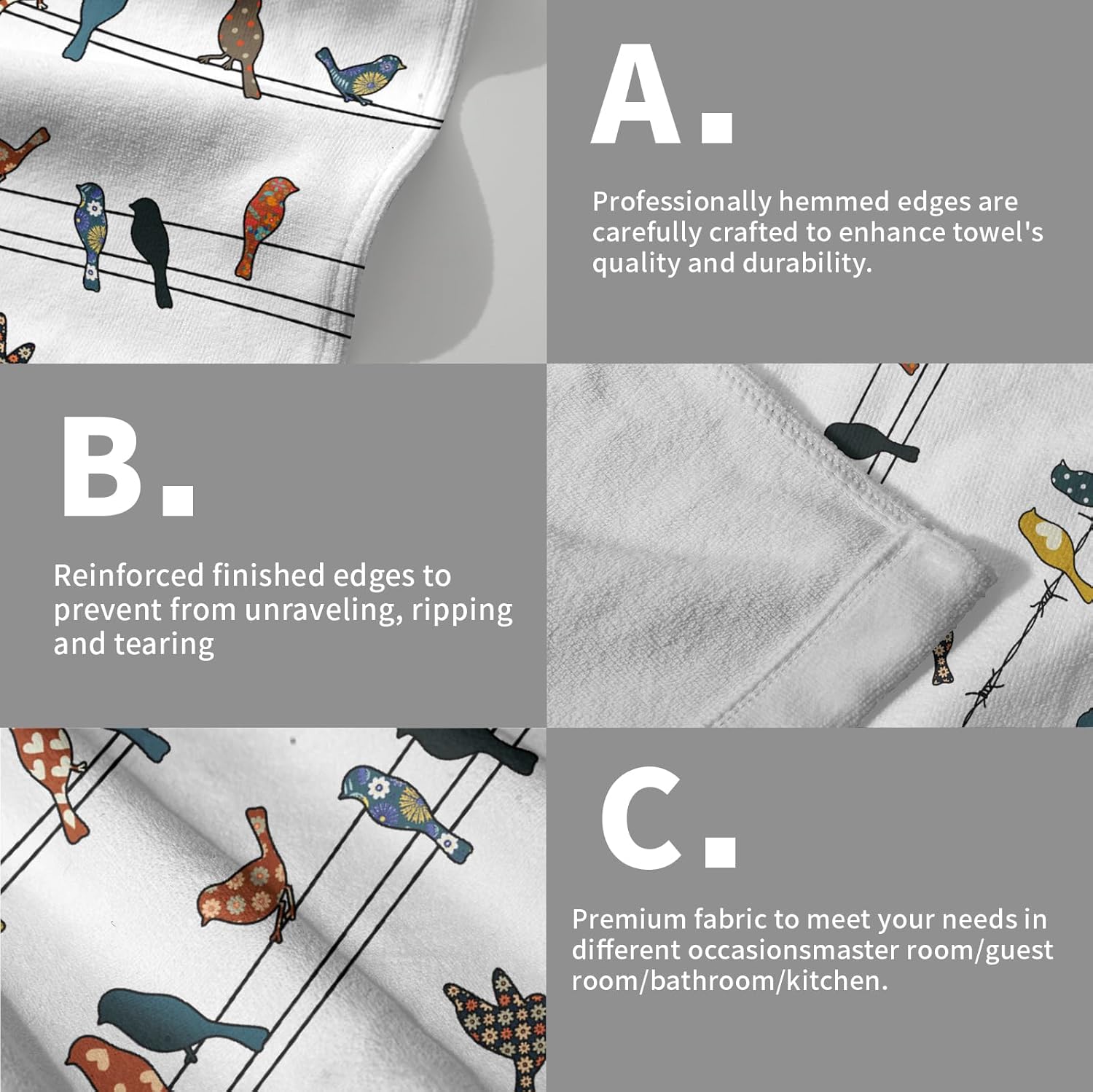 Rowley Birds Hand Towels Set of 2,14 x 28 Inch Colorful Boho Cute Farmhouse Country Nature Modern Ultra Soft Tea Towel for Hotel Gym Home Bathroom Kitchen Decor - Image 5