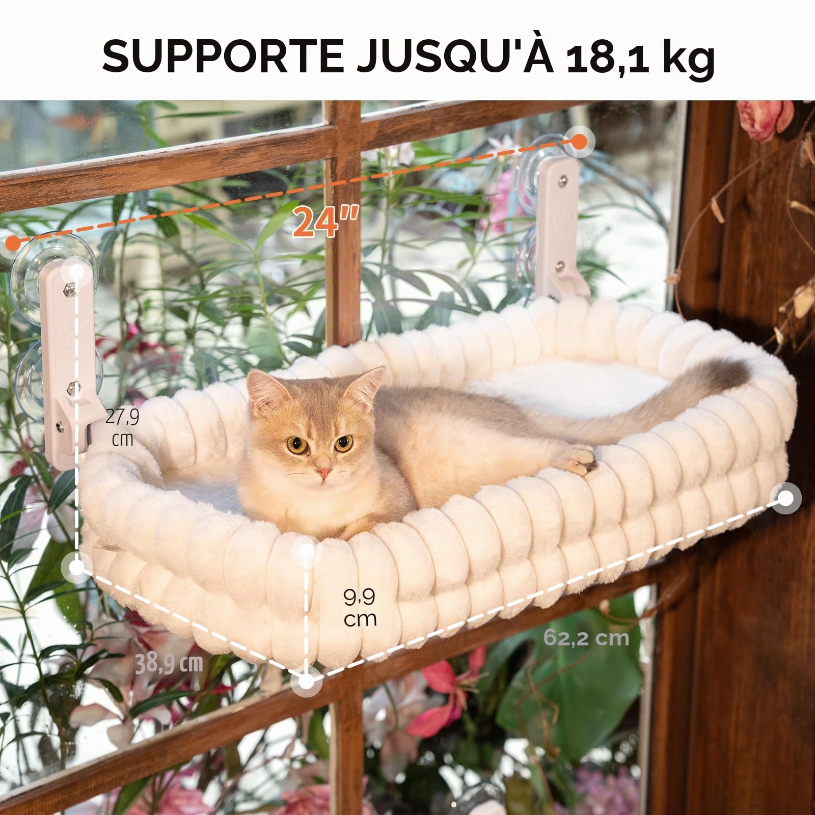 CheerPals Lit pour Chat Fenêtre avec Support en Métal, Lit pour Chat Suspendu Solide (1,65 KG) Anti-Chute, Panier pour Bains de Soleil et Observation, Toile Épaisse, Gris, 69x40x28 cm
