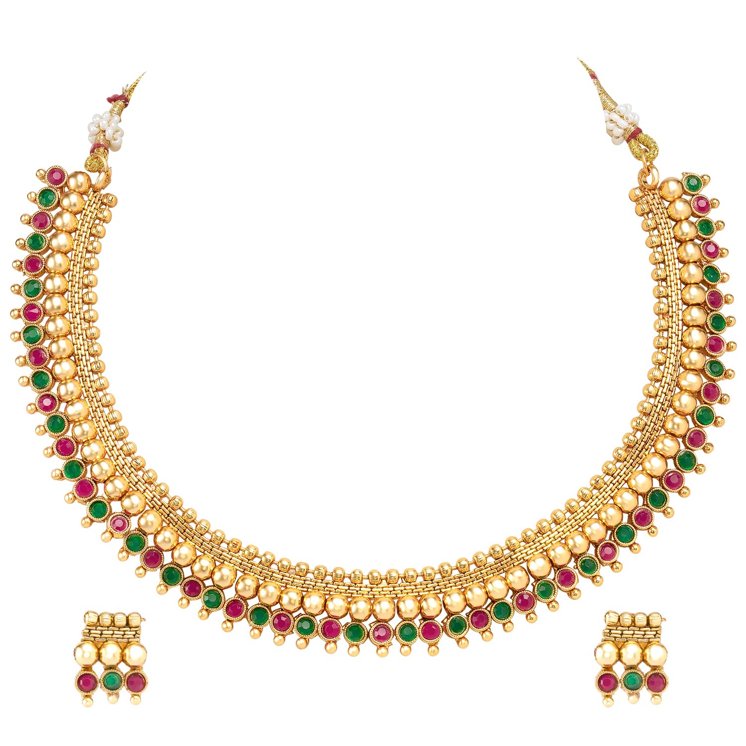 Peora Gold Plated Red Green Choker Necklace and Earrings Set Ethnic Jewellery Set for Women & Girls (B0CXHM7G3Y) Amazon Price History, Amazon Price Tracker
