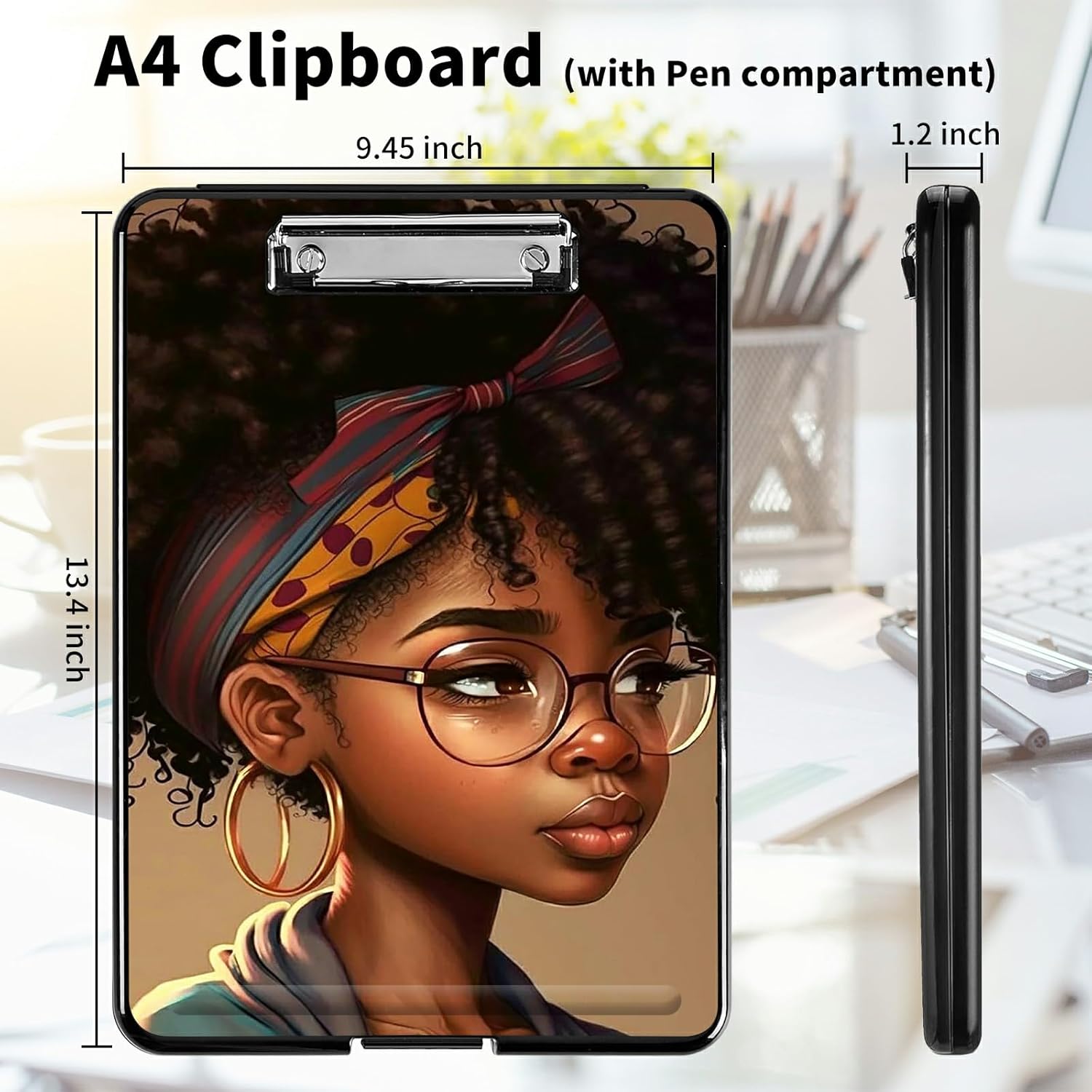A4 Clipboards,Heavy Duty Waterproof Nursing Plastic Folder Clipboard with Storage Clip Boards,File Folder Storage Box Clipboard Case for Teacher,Doctor,Offices,Black African American