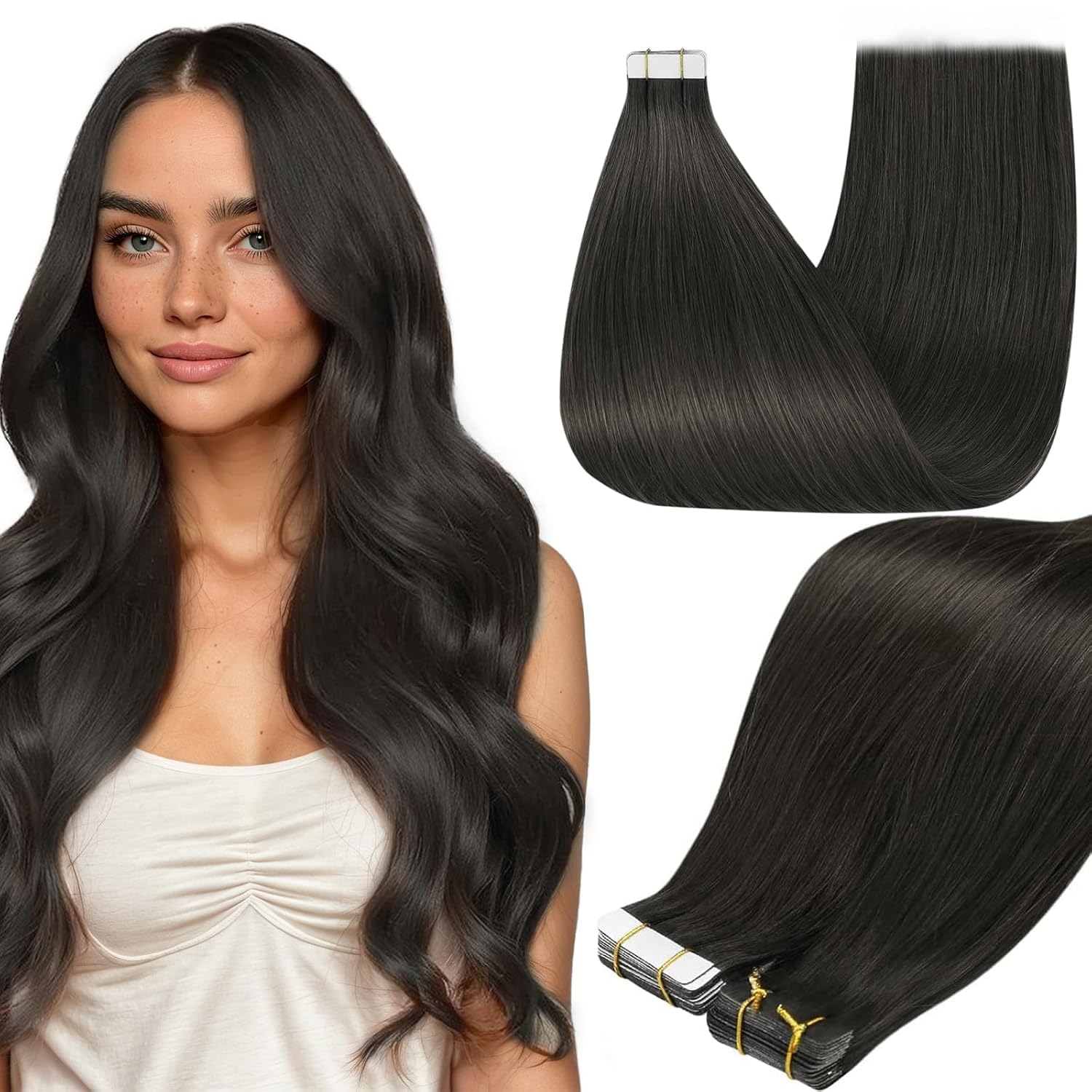 Full Shine Tape in Hair Extensions for Women 24 Inch Color 1C Mocha Brown Invisible Remy Skin Weft Hair Extensions Human Hair Double Sided Tape in Extensions 50Grams 20Pcs for Christmas and New Year