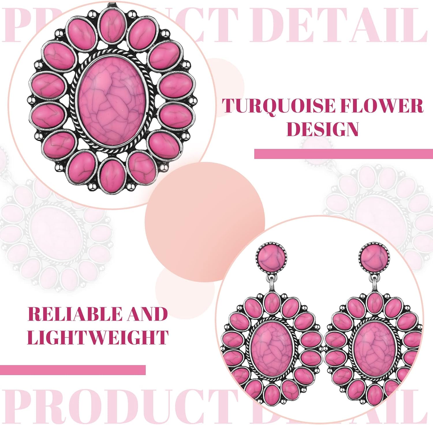 Bonuci 4 Pairs Western Earrings Boho Turquoise Oval Drop Dangle Earrings for Women Vintage Bohemian Drop Dangle Jewelry Aesthetic Statement Western Country Jewelry - Image 2