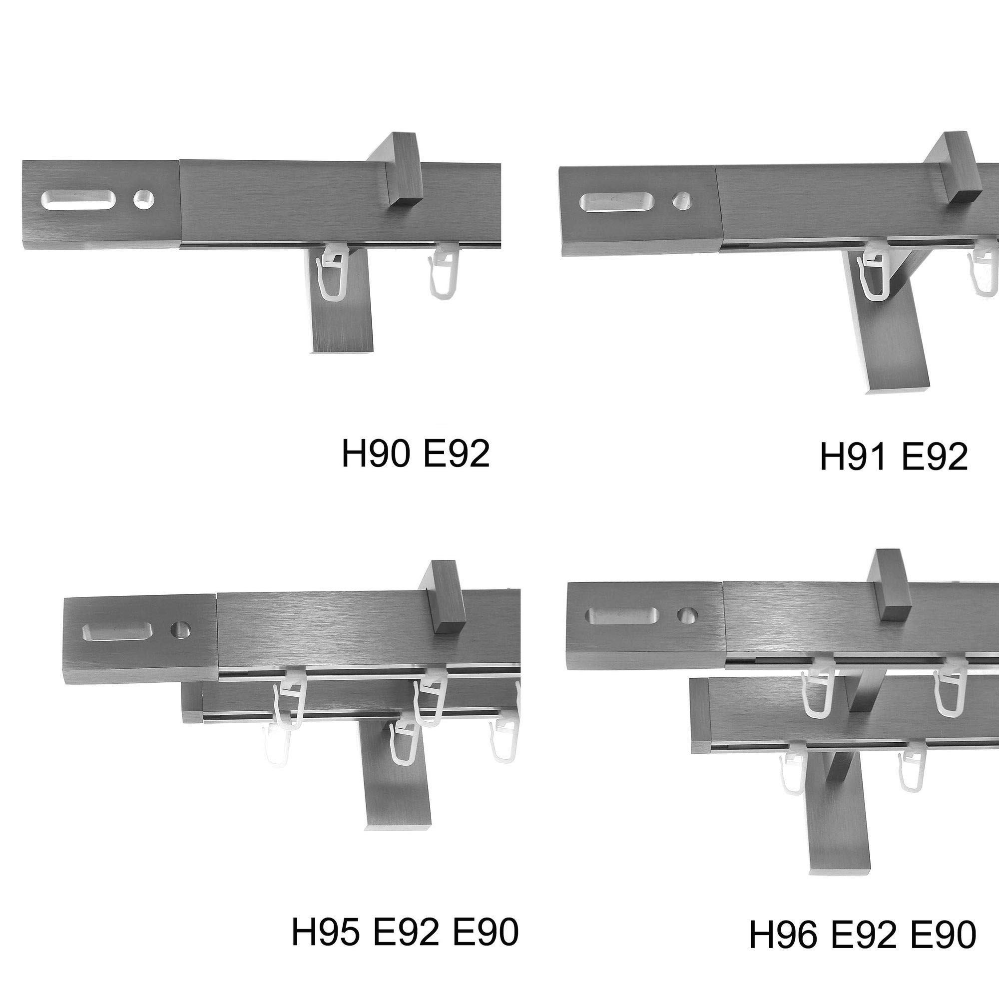 BASIT Gardinenstange Innenlauf eckig Edelstahllook 2-läufig Wand 480cm H96 | Gardinenstangenset doppelläufig Wandmontage Metall Wandhalterung kantige Vorhangstange 120-600cm wählbar Kappe E92
