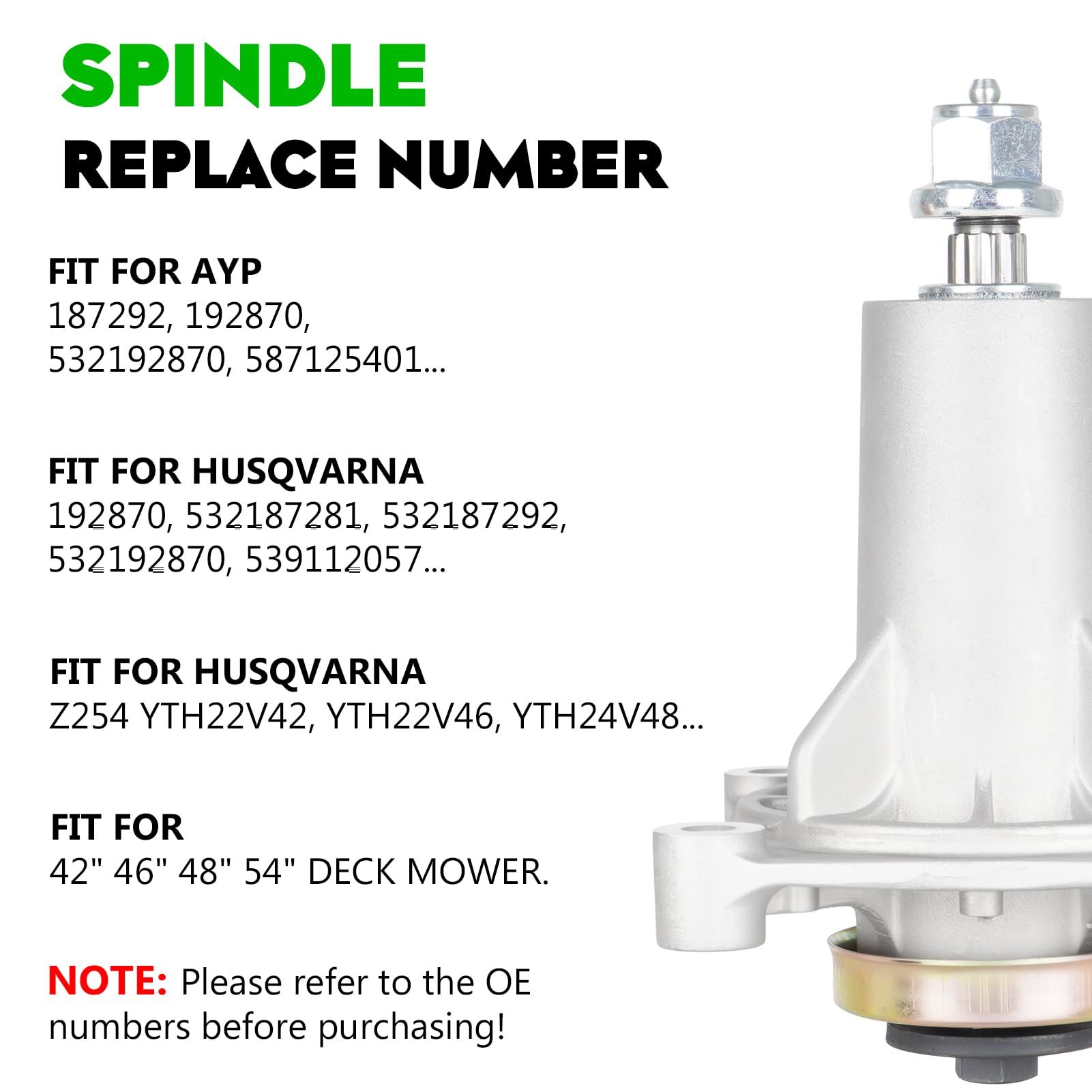 Paquete de 3 husillos para cubierta de 42 y 54 pulgadas Sears Craftsman 192870 187292 YT4000 YS4500 AYP Husqvarna 532192870