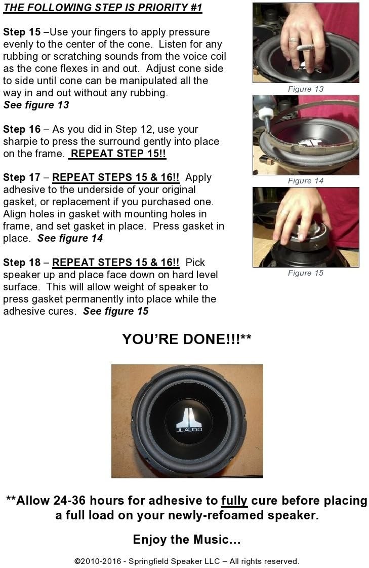 Springfield Speaker 12" Subwoofer Foam Surround Edge Repair Kit - 2 Speaker Kit - Only Compatible with JL Audio 12W3 and 12W3v2