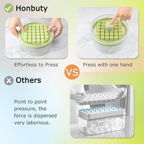 Miniatura 3 de Mini bandejas para cubitos de hielo con tapa y contenedor, 64 piezas para congelador, molde para cubitos de hielo, moldes para hielo con 2 bandejas,