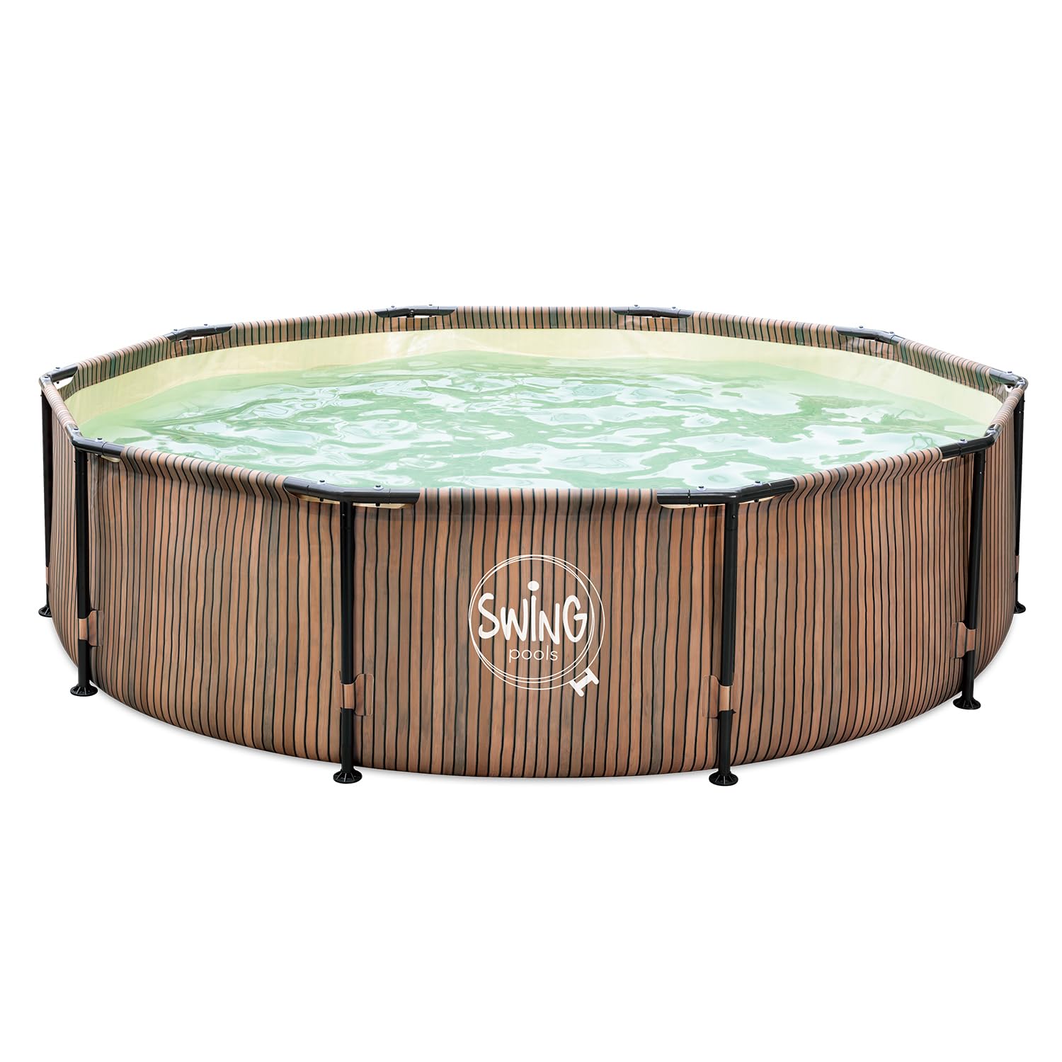 HAF® Swing Metal Frame Pool 366 x 91 cm Skimmer - Naturliche braune Holz-Optik - ca. 8.300 L Wasserkapazität - Hochwerti