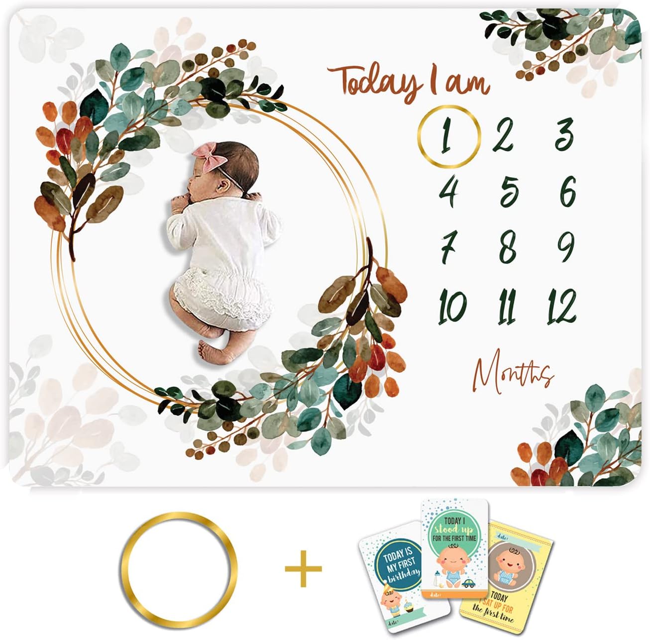 Custom Catch Monthly Milestone Blanket | 1 to 12 Months | Best for Newborn Boy & Girl, Multicolor, Cotton, Skin Friendly, Count 1