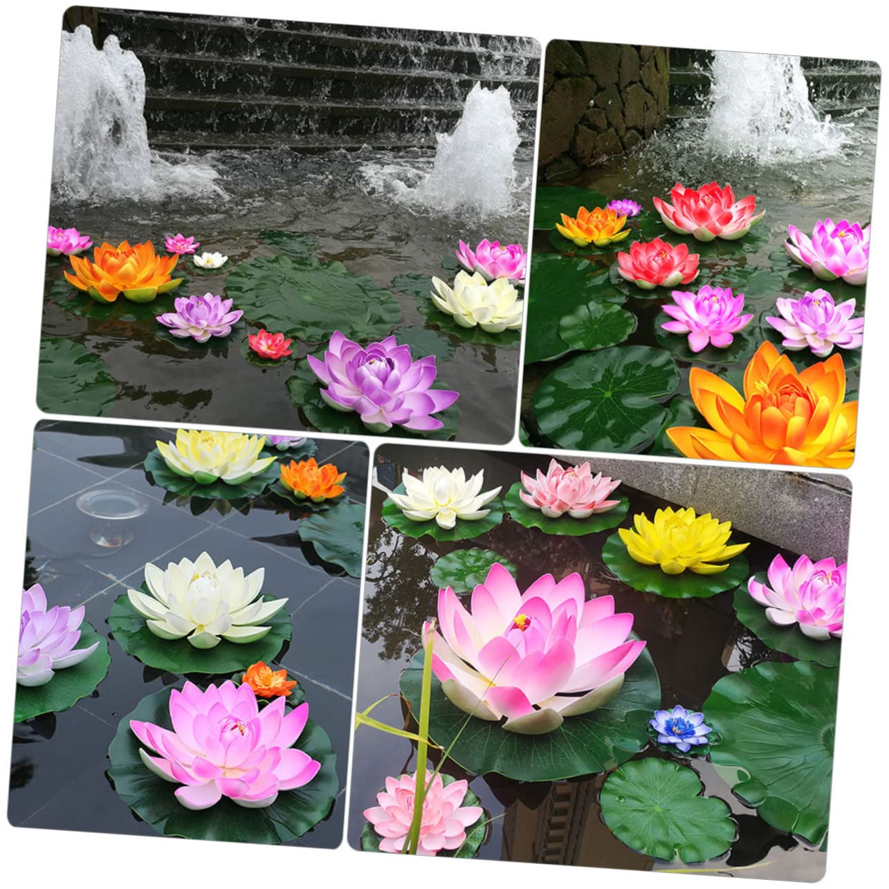 Housoutil 16 Piezas Decoración de nenúfares de simulación decoración de Acuario de Peces holgazaneando pecera Planta de Loto Flotante Flor de Loto simulada