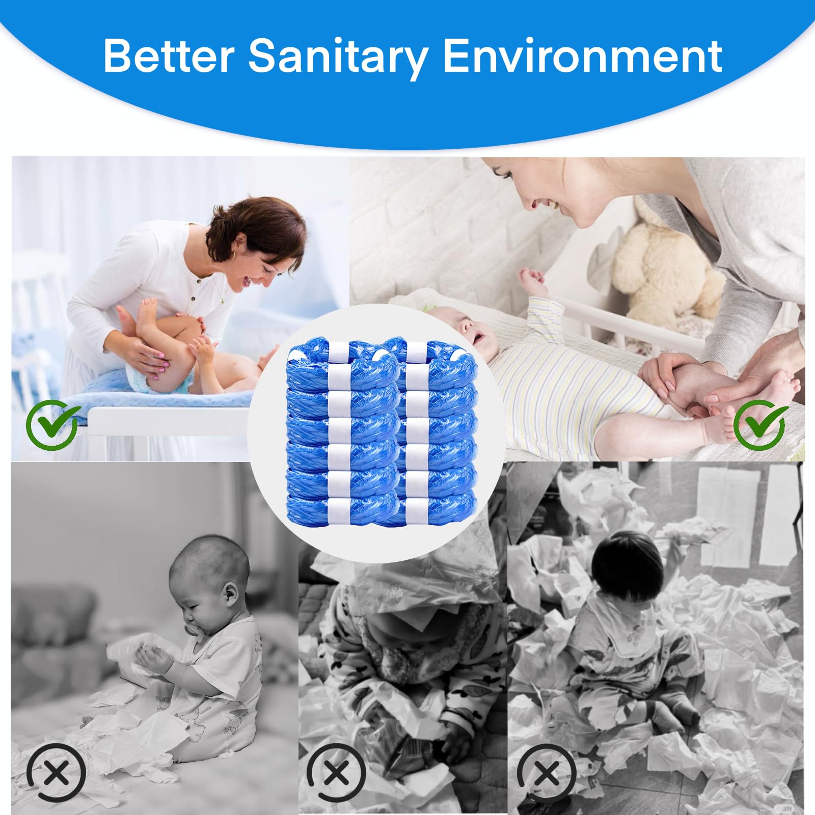 12 Recambios Contenedor de Pañales, 4,5M Recambios Papelera Pañales,Bolsa de Relleno para Papelera Pañales Bebe Compatible con Tommee Tippee,Angelcare, Foppapedretti,LitterLocker,etc.(Azul)