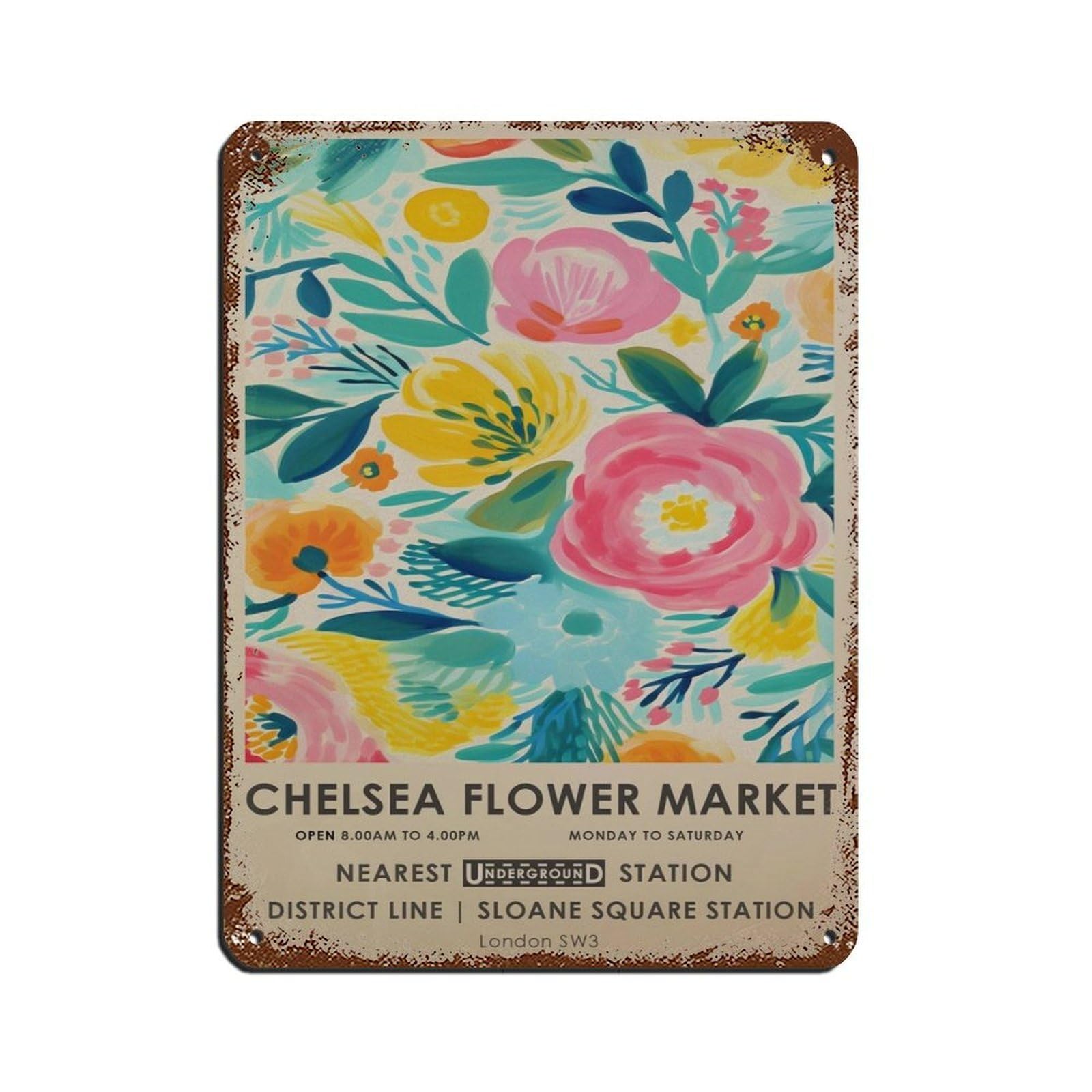 Chelsea Flower Market, Floral Gift (2) Retro Poster Metal Tin Sign Chic Art Retro Iron Painting Bar People Cave Cafe Family Garage Poster Wall Decoration 12x16inch(30x40cm)