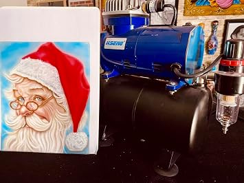 Hseng Multi-Purpose Airbrush Kit with a 1/5 HP Single Cylinder Piston Low Noise (47db) Air Compressor,3.0L Air Storage Tank, for Large Surface Art Painting, Helmet Paiting,Craft, etc.
